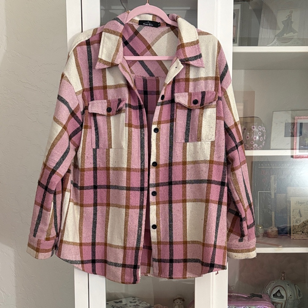 Trendy Queen Plaid Flannel Shacket Size XL